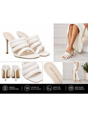 French Connection White Strappy Open Toe Heels Size 10 Mule Sandal Stiletto